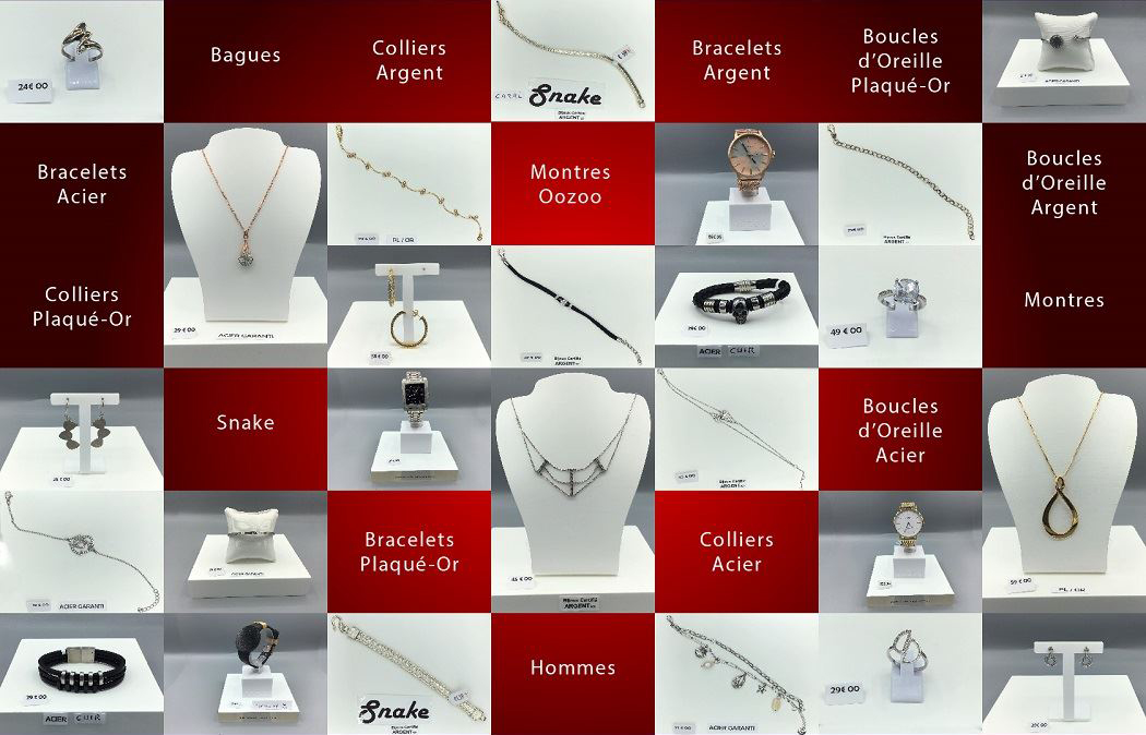 Bijoux - Bijouterie - Gravure bijoux - Montres - Piercing - Collier - Bracelet - Bague - Sacs - Snake - Montres Oozoo
